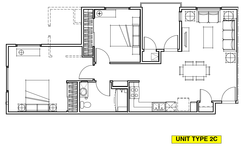 Floor plan for 2 beds, 2 baths, 958 sqft